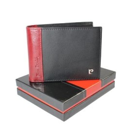 Portfel Męski Skórzany PIERRE CARDIN Skóra Licowa Duży Poziomy Bez Zapięcia CZARNY Z Czerwonym Paskiem 8806