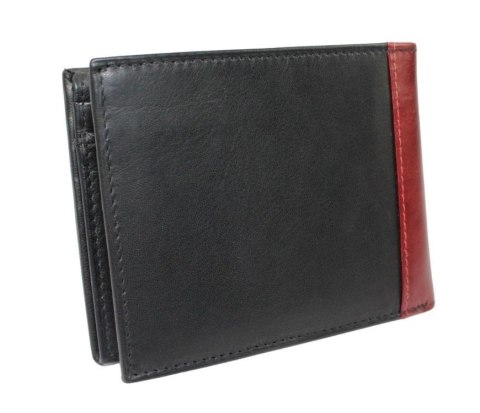 Portfel Męski Skórzany PIERRE CARDIN Skóra Licowa Duży Poziomy Bez Zapięcia CZARNY Z Czerwonym Paskiem 8806
