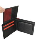 Portfel Męski Skórzany PIERRE CARDIN Skóra Licowa Duży Poziomy Bez Zapięcia CZARNY Z Czerwonym Paskiem 8806