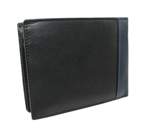 Portfel Męski Skórzany PIERRE CARDIN Skóra Licowa Duży Poziomy Bez Zapięcia CZARNY Z Niebieskim Paskiem 8806
