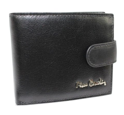 Portfel Męski Skórzany PIERRE CARDIN Skóra Licowa Mały Poziomy Z Zapinką Dwa Skrzydełka 323A CZARNY 10,5 x 9 x 2 [cm]